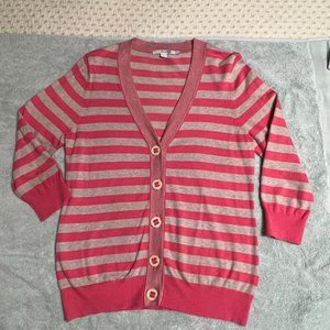 Pink and Beige Striped Cardigan